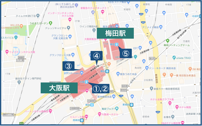 大阪駅・梅田駅の地図